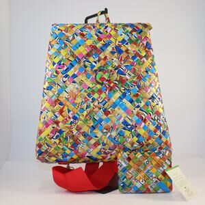 Colorful Woven Juice Box Backpack w/ Coin Pouch - Eco Friendly NWT